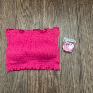 Pink seamless smocked bandeau bra